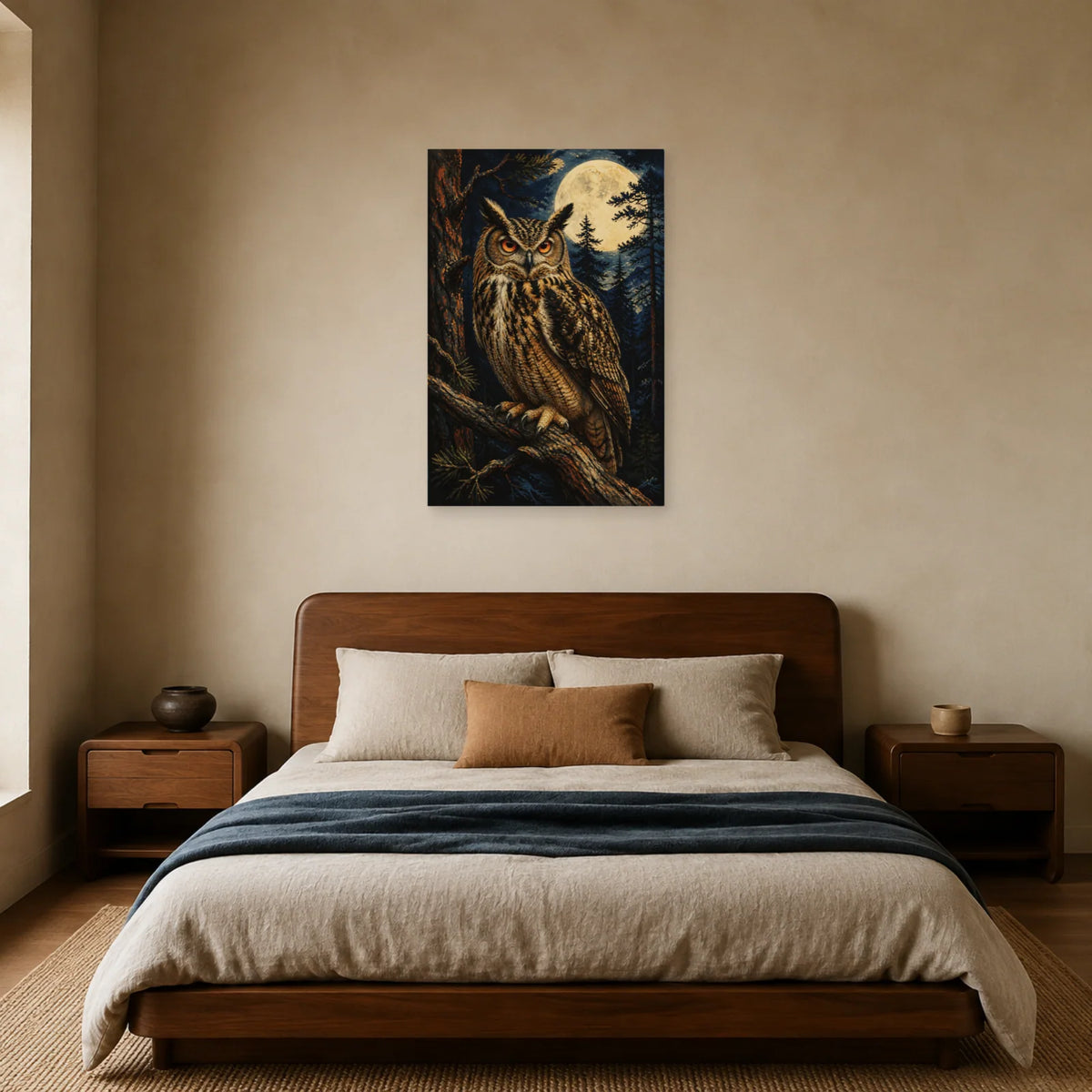 Affiche Grand-duc dans la forêt nocturne dans une chambre - Art Virtuoso