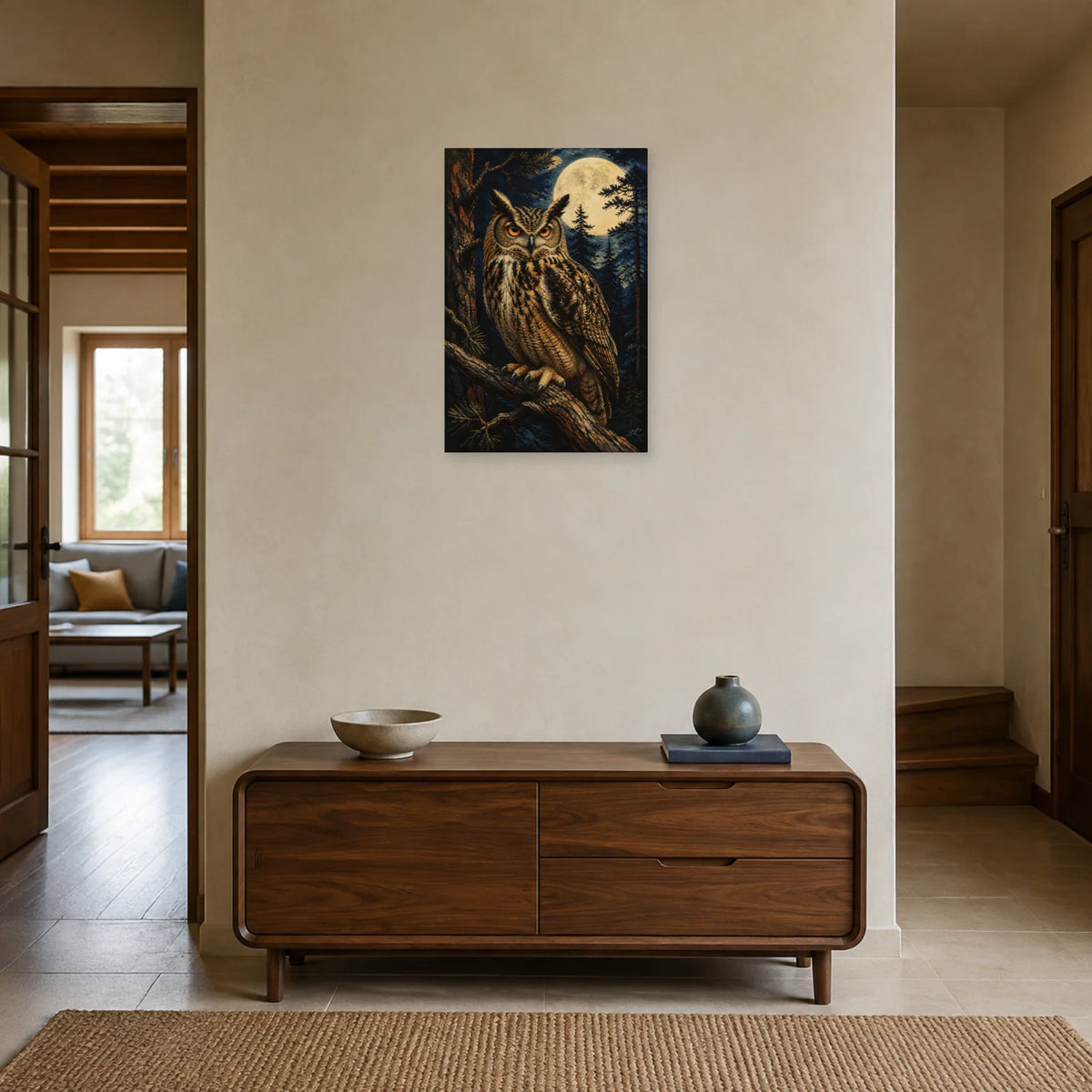 Affiche Grand-duc dans la forêt nocturne dans une entrée ou un couloir - Art Virtuoso