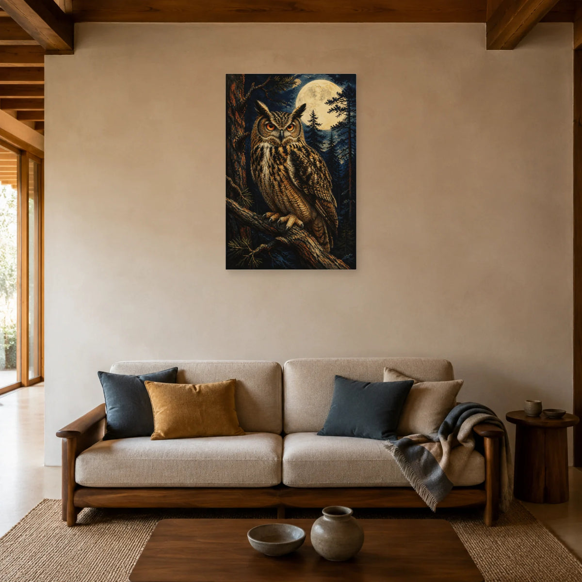 Affiche Grand-duc dans la forêt nocturne dans un salon - Art Virtuoso