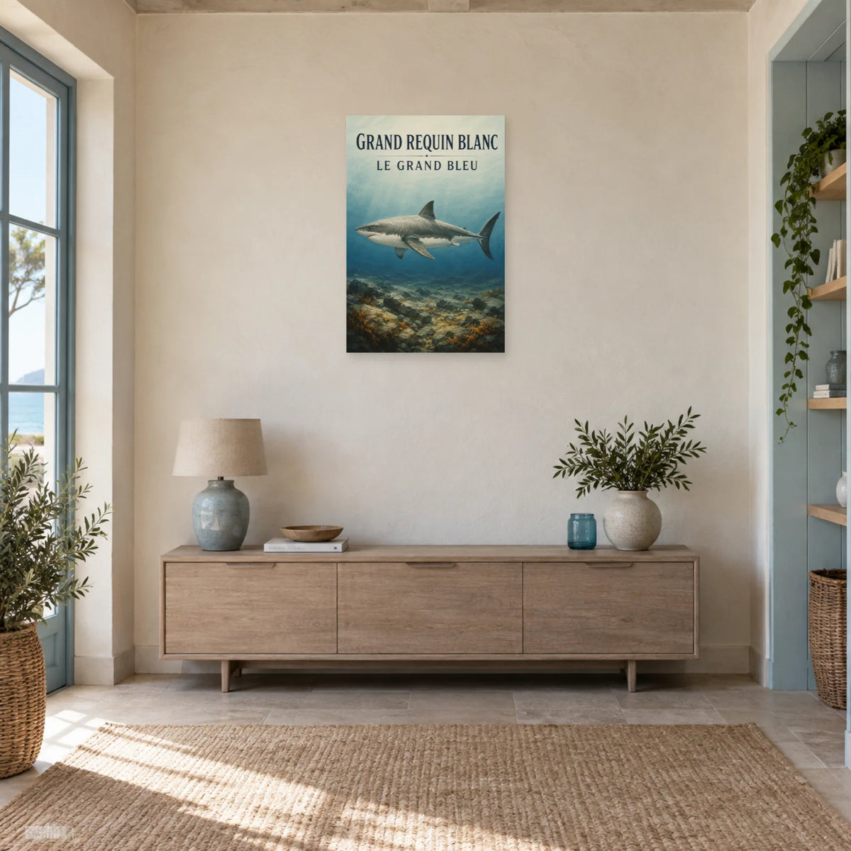 Affiche Grand requin blanc - Le grand bleu dans une entrée ou un couloir - Art Virtuoso