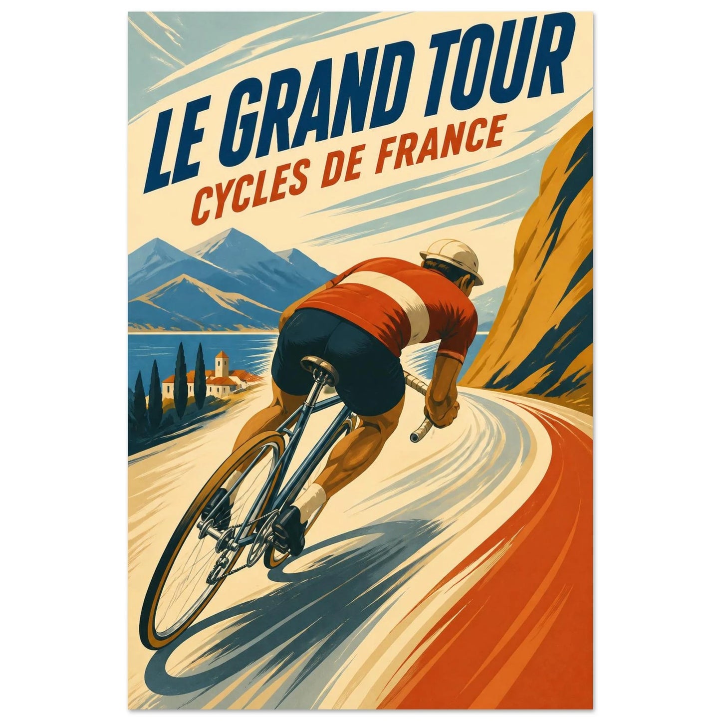 Affiche Le Grand Tour – Cycles de France, lithographie contemporaine verticale, format 30 × 45 cm