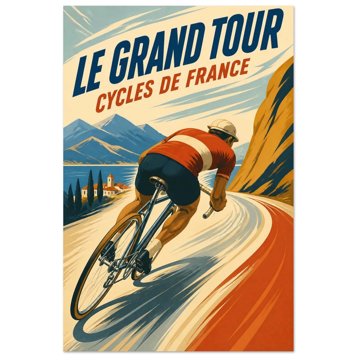 Affiche Le Grand Tour – Cycles de France, lithographie contemporaine verticale, format 60 × 90 cm