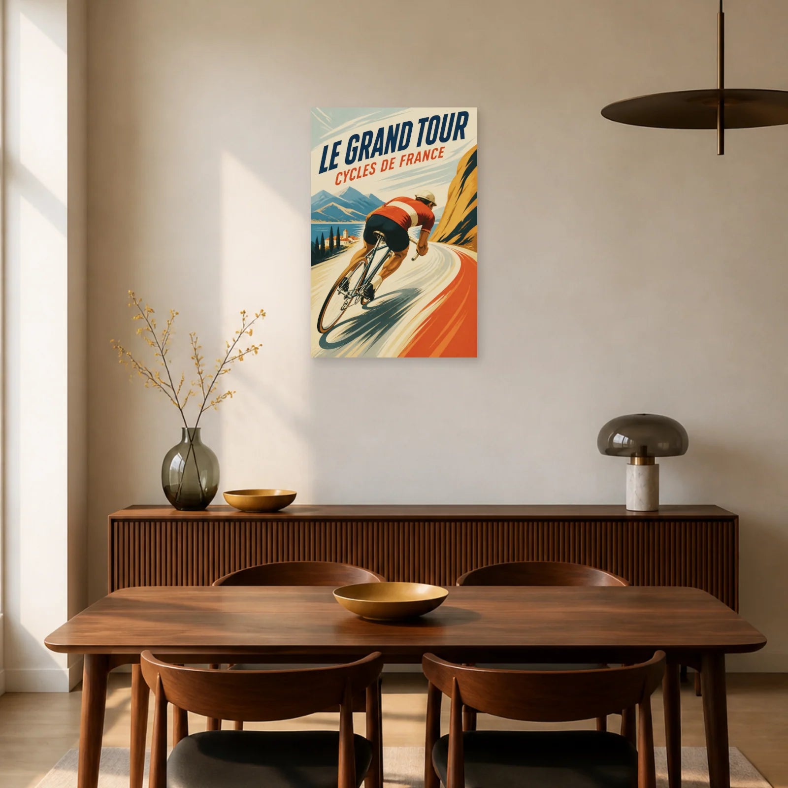 Affiche Le Grand Tour – Cycles de France dans une salle à manger - Art Virtuoso