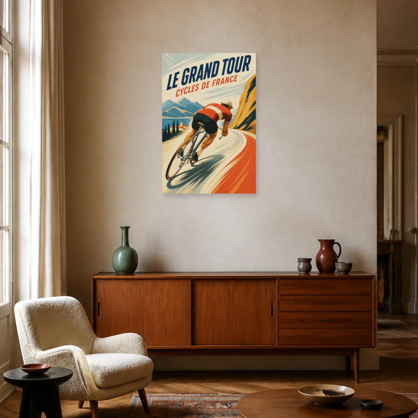 Affiche Le Grand Tour – Cycles de France dans un salon - Art Virtuoso