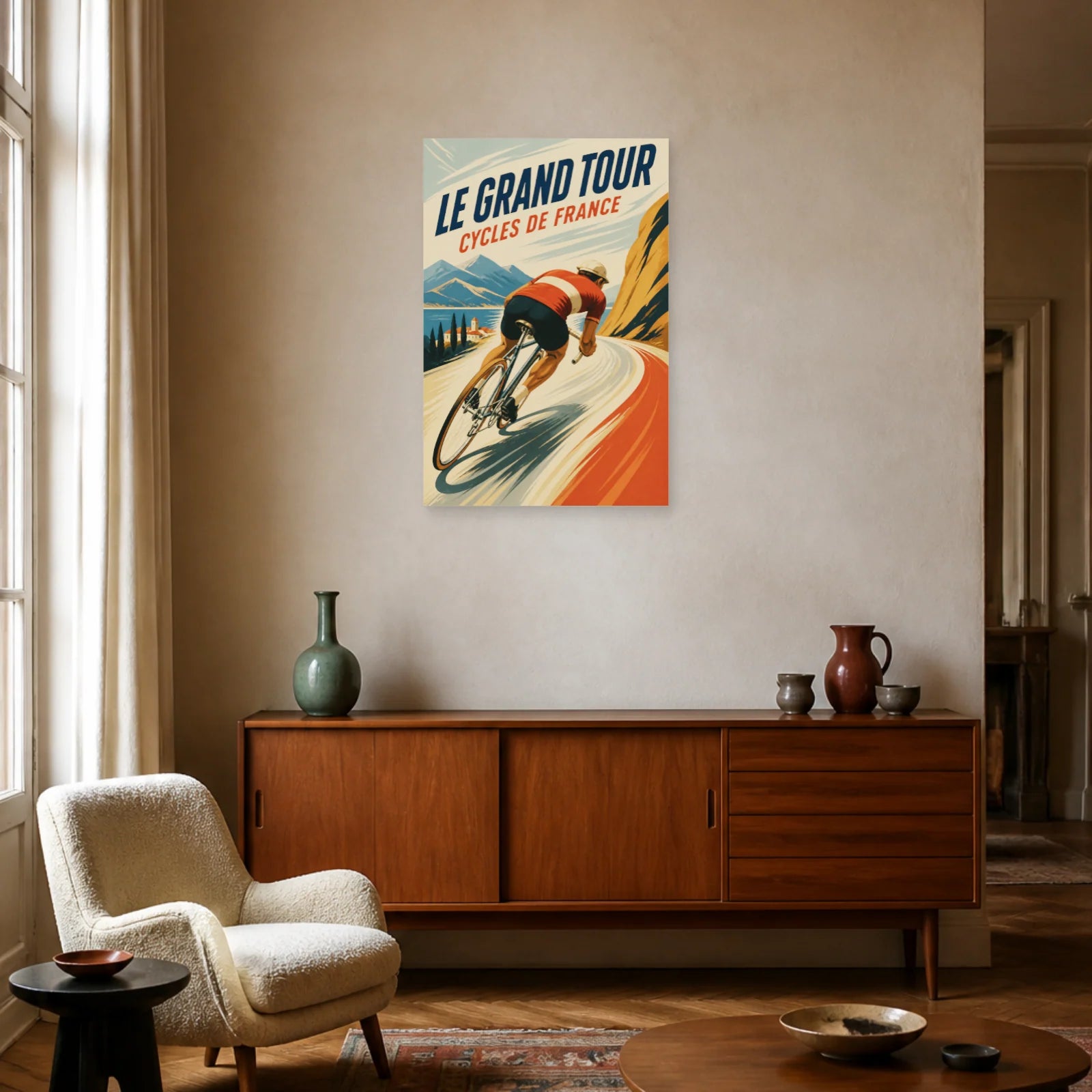 Affiche Le Grand Tour – Cycles de France dans un salon - Art Virtuoso