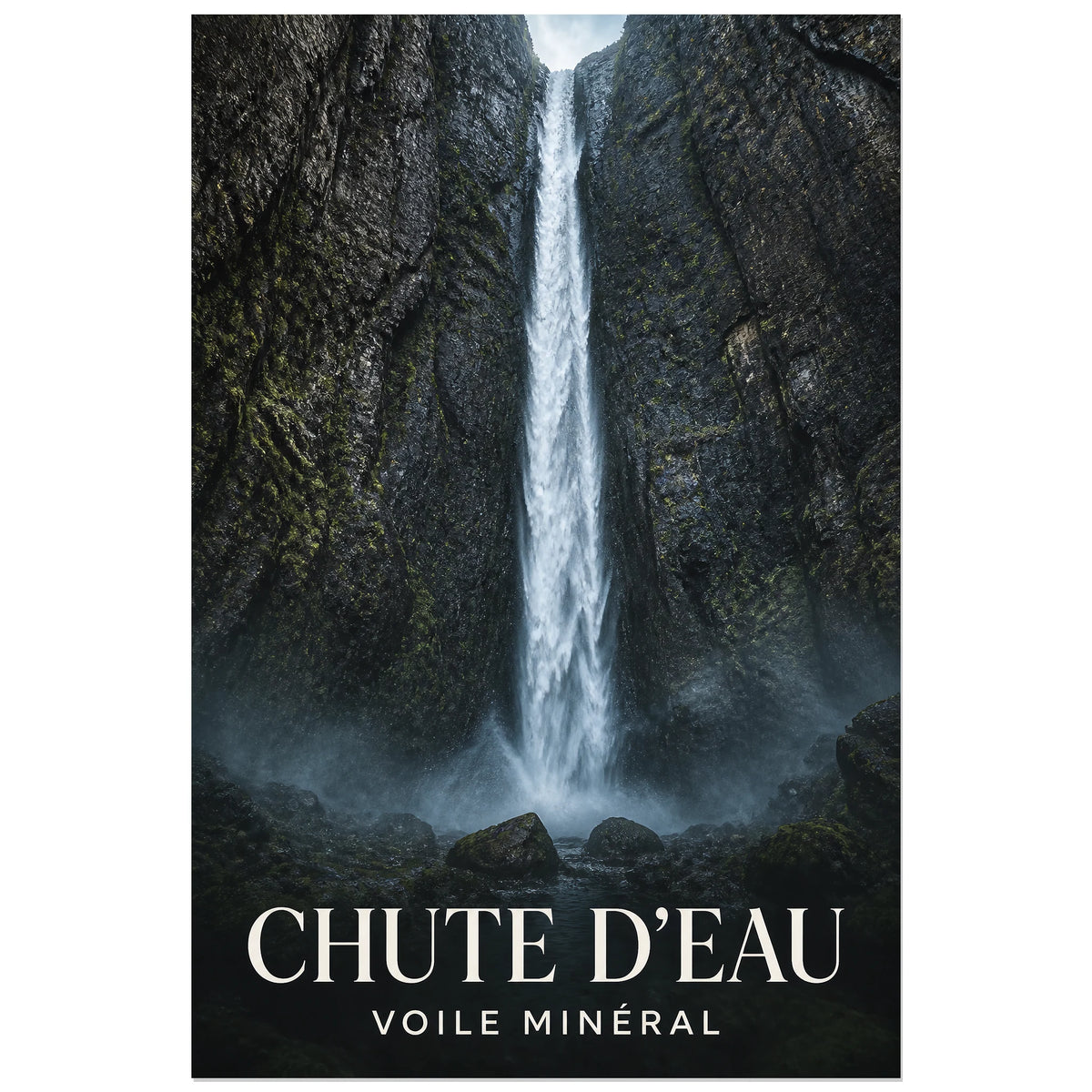 Affiche Chute d'Eau – Voile Minéral, photographie de paysage minéral verticale, format 60 × 90 cm
