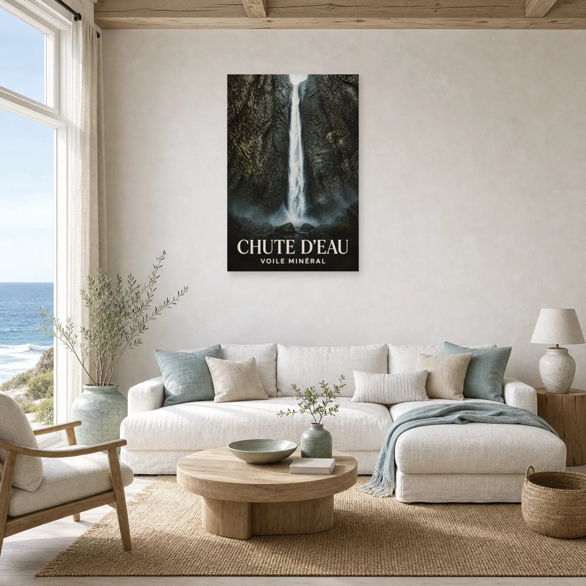 Affiche Chute d'Eau – Voile Minéral dans un salon - Art Virtuoso