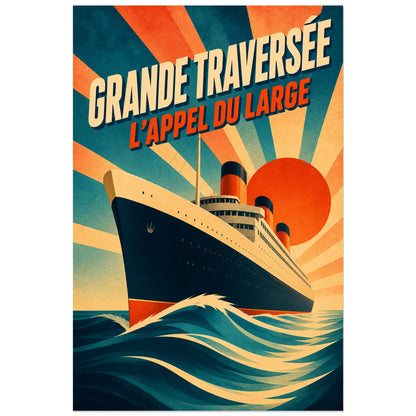 Affiche Grande Traversée – L'Appel du Large, affiche de voyage maritime des années 1930 à 1950 au lettrage peint verticale, format 40 × 60 cm