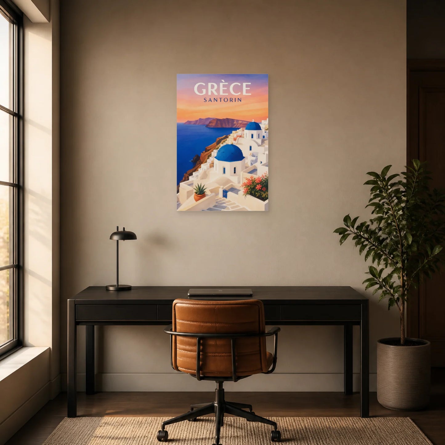 Affiche Grèce – Santorin dans un bureau - Art Virtuoso