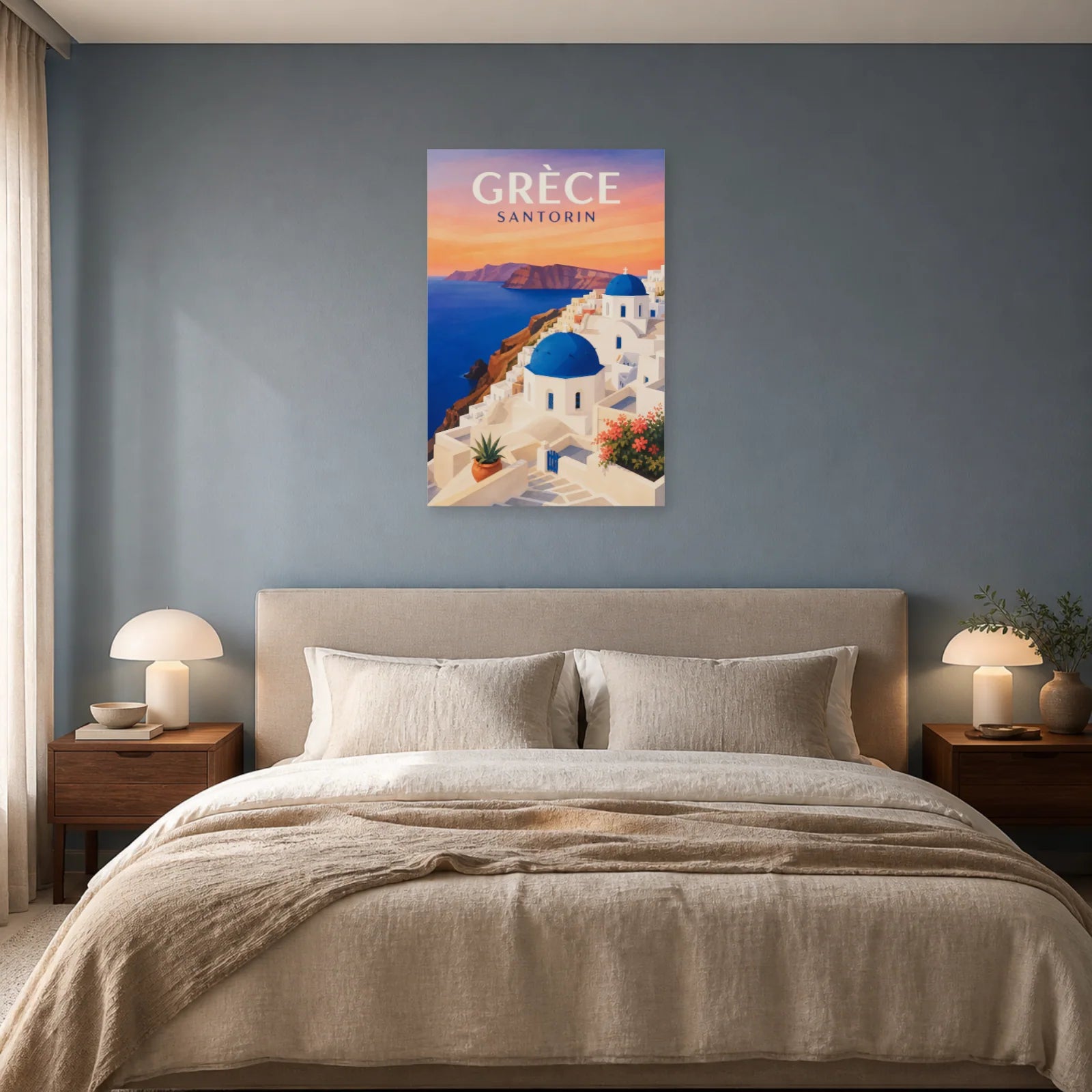 Affiche Grèce – Santorin dans une chambre - Art Virtuoso