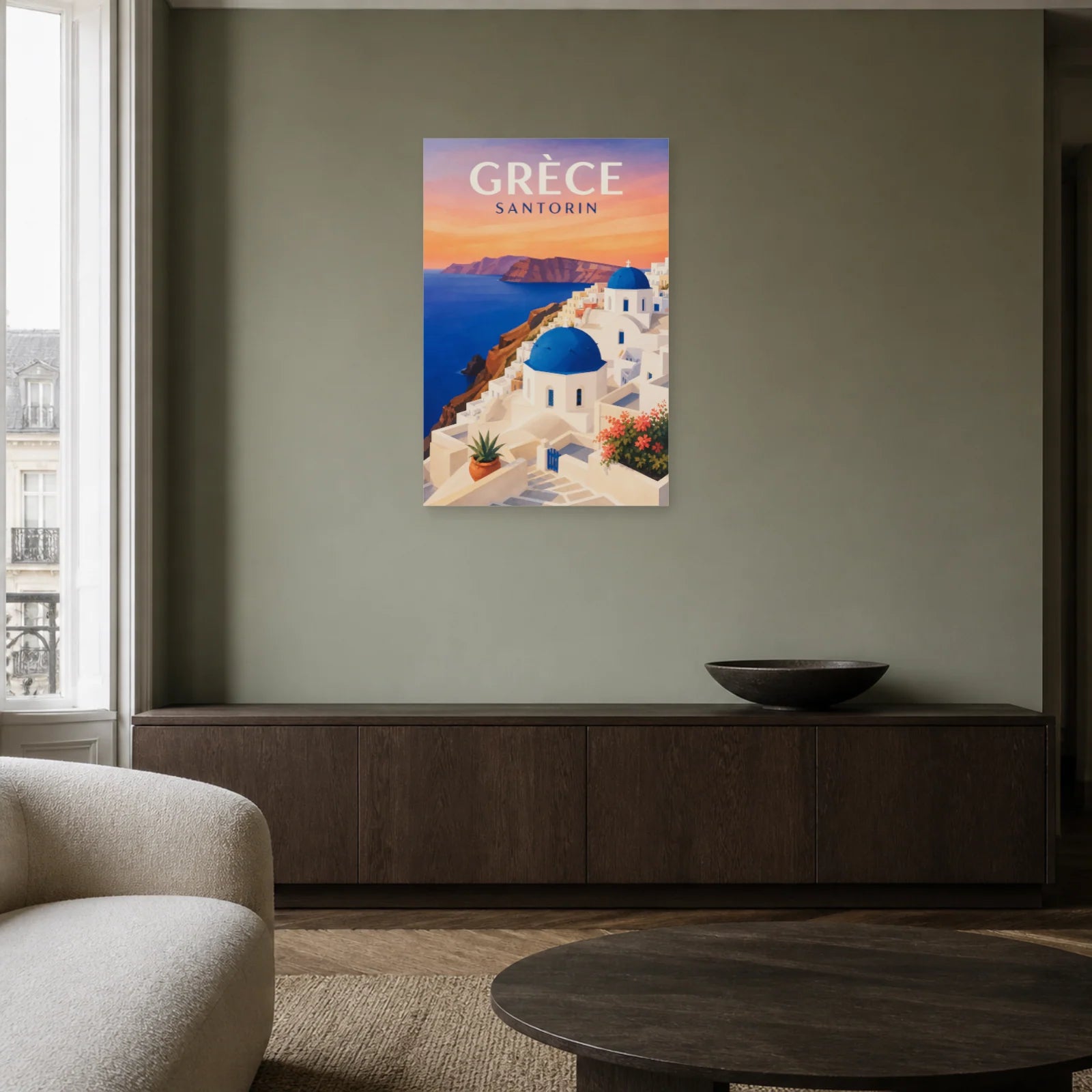 Affiche Grèce – Santorin dans un salon - Art Virtuoso