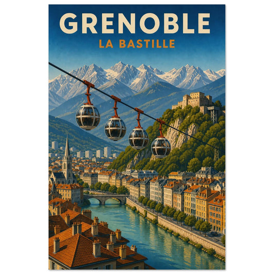 Affiche Grenoble – La Bastille, illustration verticale illustration moderniste, format 30 × 45 cm