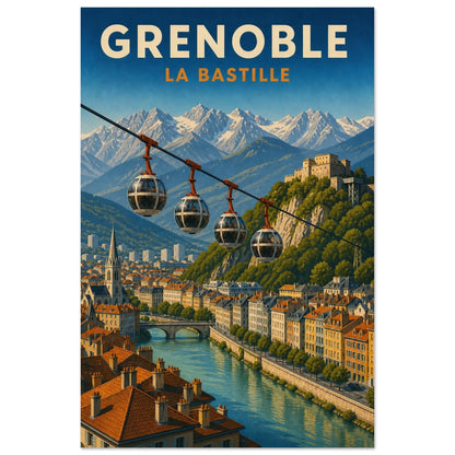 Affiche Grenoble – La Bastille, illustration verticale illustration moderniste, format 60 × 90 cm