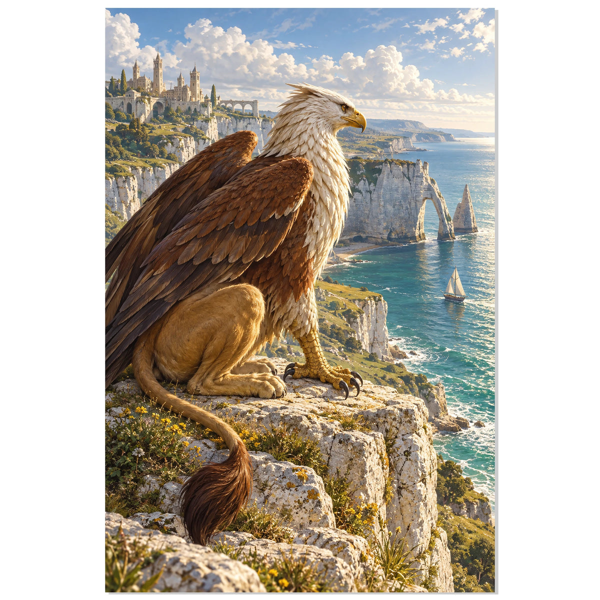 Griffon sur une falaise maritime, affiche 30 × 45 cm