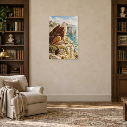 Affiche griffon au bord des falaises dans un salon - Art Virtuoso