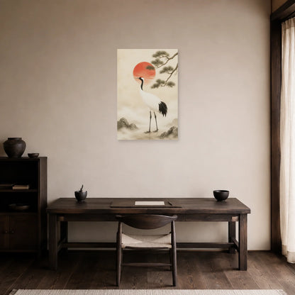 Affiche Grue porte-bonheur Japandi dans un bureau - Art Virtuoso