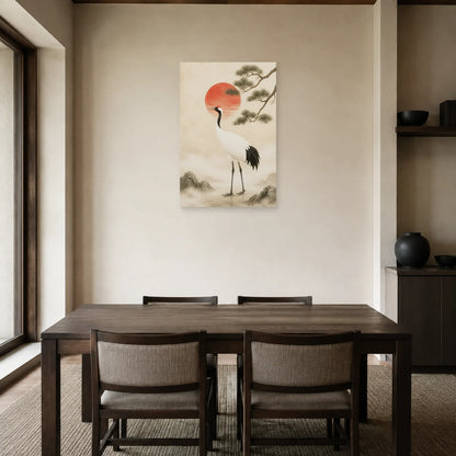 Affiche Grue porte-bonheur Japandi dans une salle à manger - Art Virtuoso