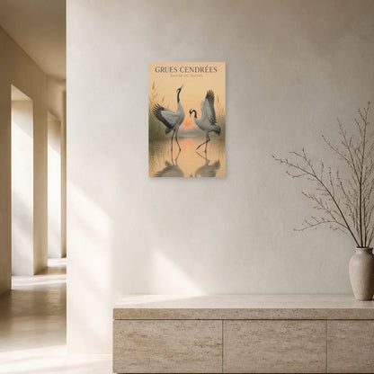 Affiche Grues Cendrées – Danse du Matin dans un bureau - Art Virtuoso
