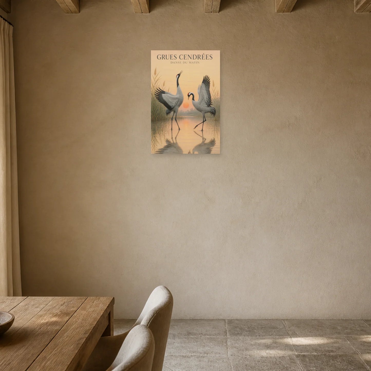Affiche Grues Cendrées – Danse du Matin dans une entrée ou un couloir - Art Virtuoso