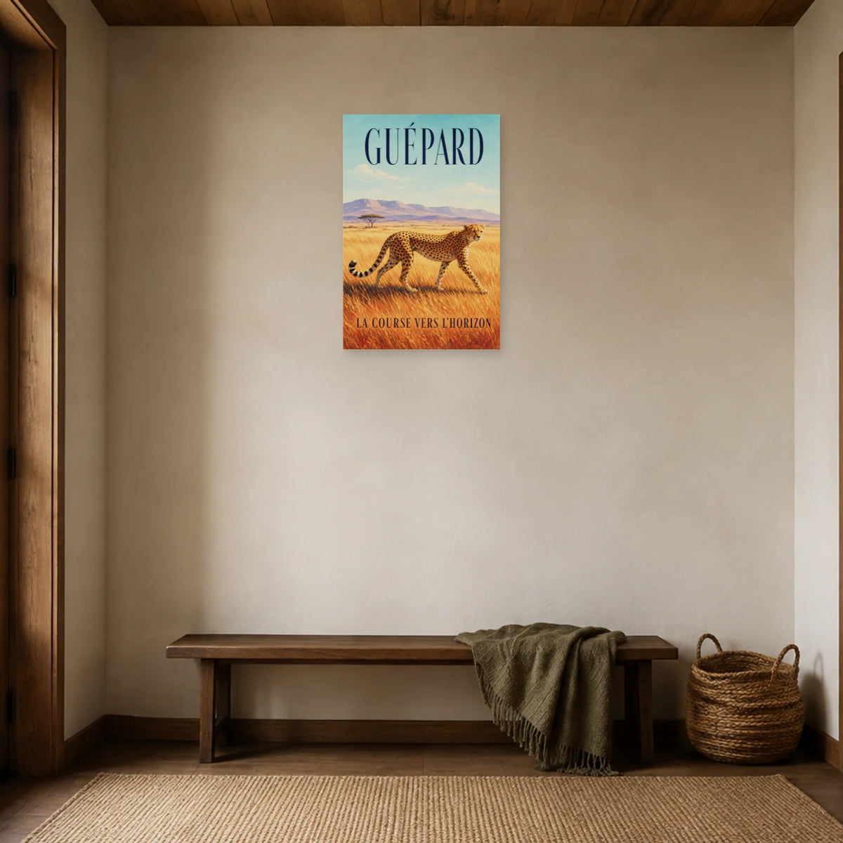 Affiche Guépard, la course vers l’horizon dans une entrée ou un couloir - Art Virtuoso