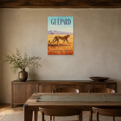 Affiche Guépard, la course vers l’horizon dans une salle à manger - Art Virtuoso