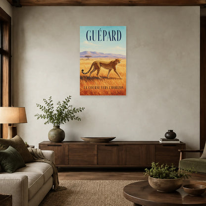 Affiche Guépard, la course vers l’horizon dans un salon - Art Virtuoso