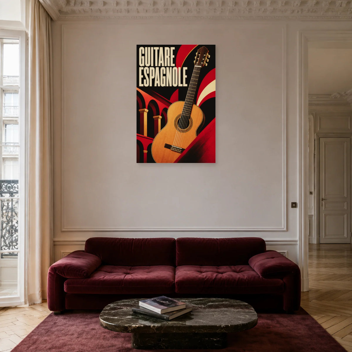 Affiche Guitare espagnole dans un salon - Art Virtuoso