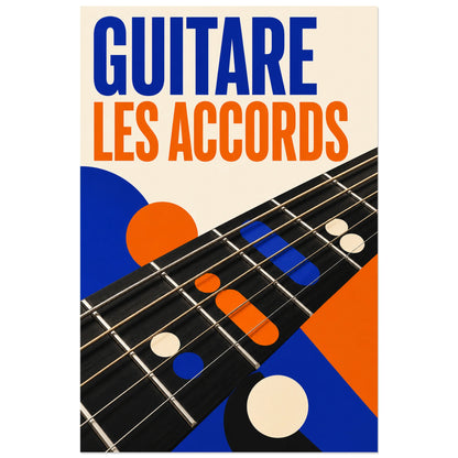 Affiche Guitare – Les accords, art graphique moderniste inspiré du bauhaus verticale, format 60 × 90 cm
