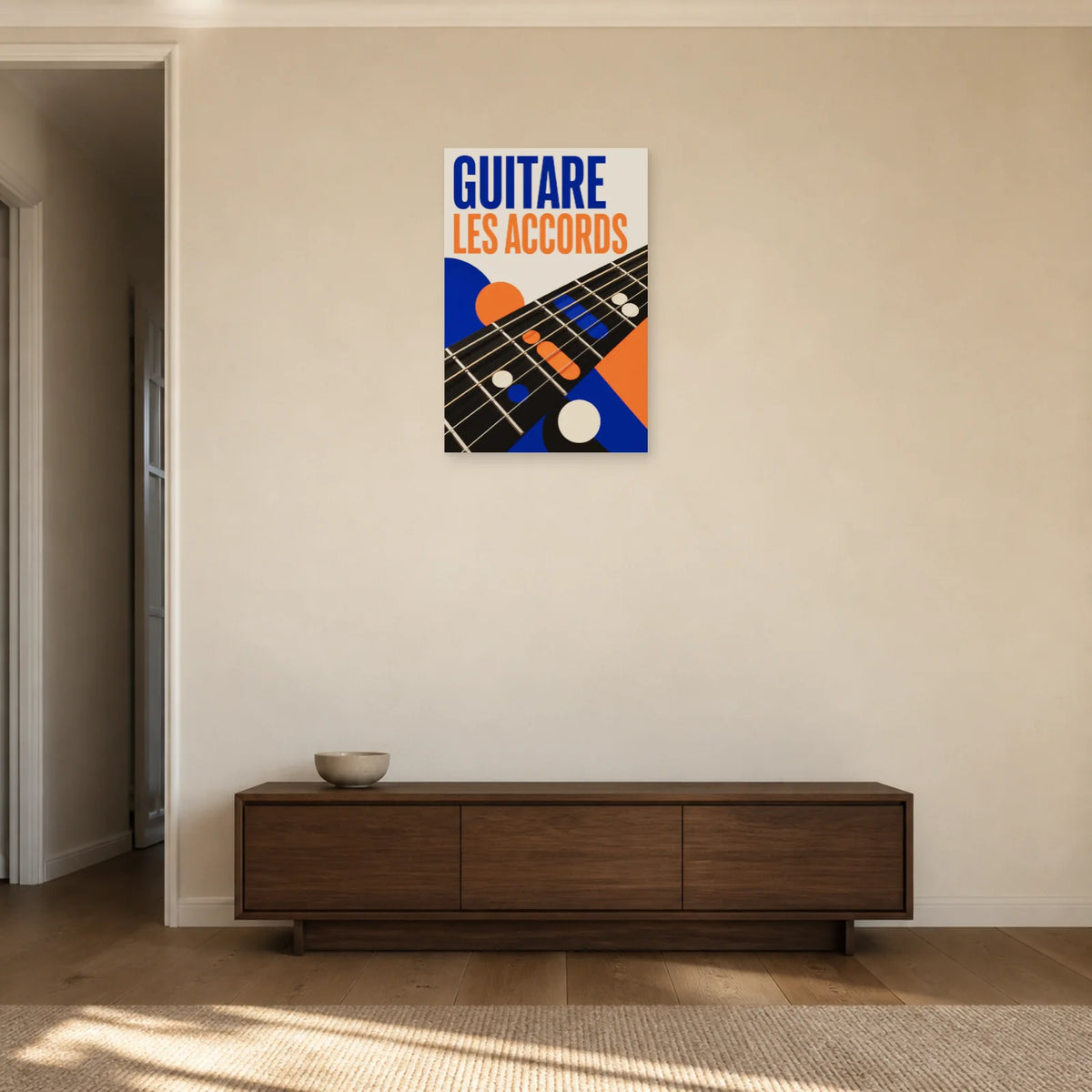 Affiche Guitare – Les accords dans une entrée ou un couloir - Art Virtuoso