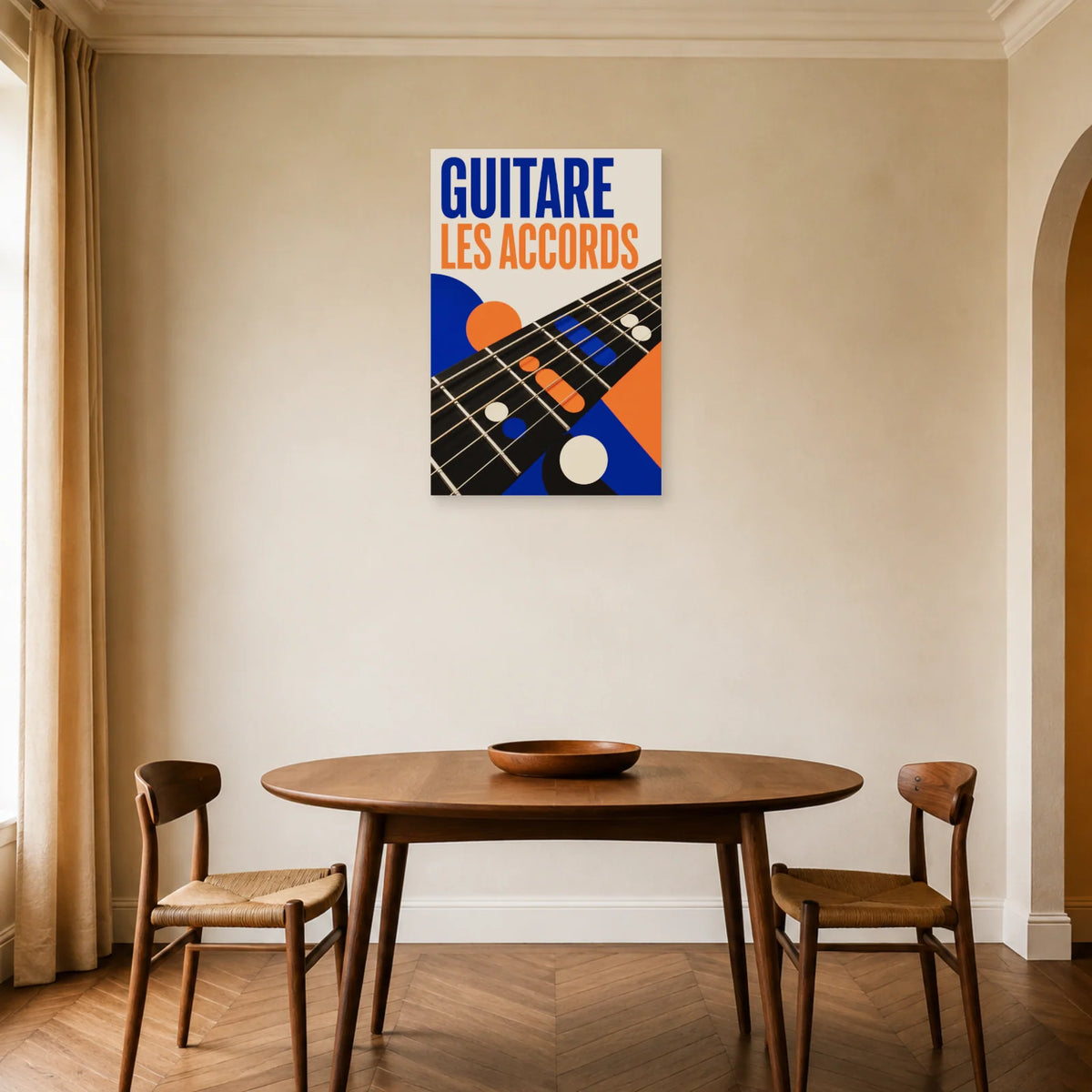 Affiche Guitare – Les accords dans une salle à manger - Art Virtuoso