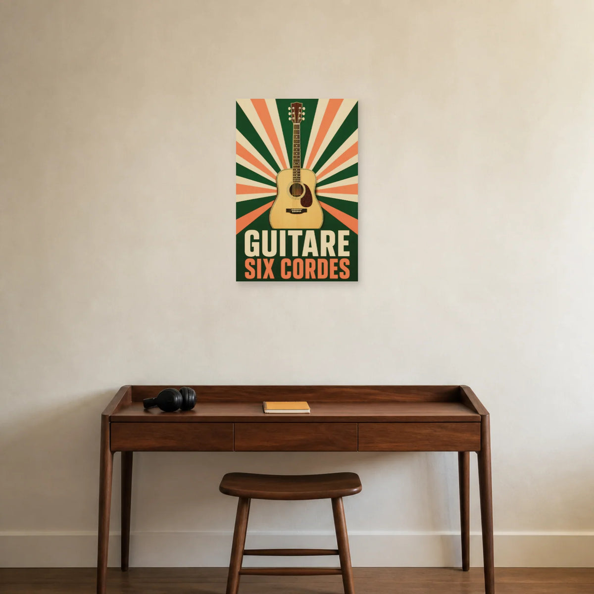 Affiche Guitare – Six cordes dans un bureau - Art Virtuoso