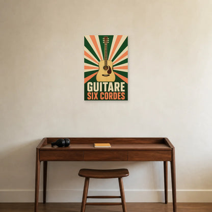 Affiche Guitare – Six cordes dans un bureau - Art Virtuoso