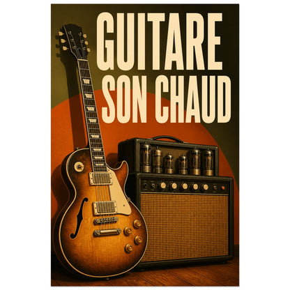 Affiche Guitare vintage – Son chaud, illustration réaliste néo-rétro verticale, format 60 × 90 cm