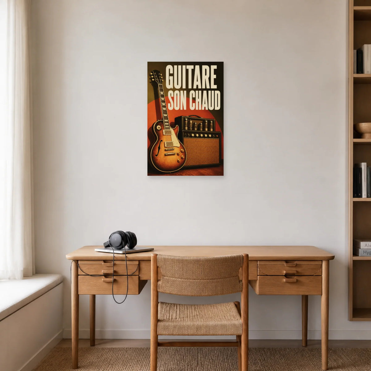 Affiche Guitare vintage – Son chaud dans un bureau - Art Virtuoso