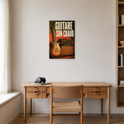 Affiche Guitare vintage – Son chaud dans un bureau - Art Virtuoso