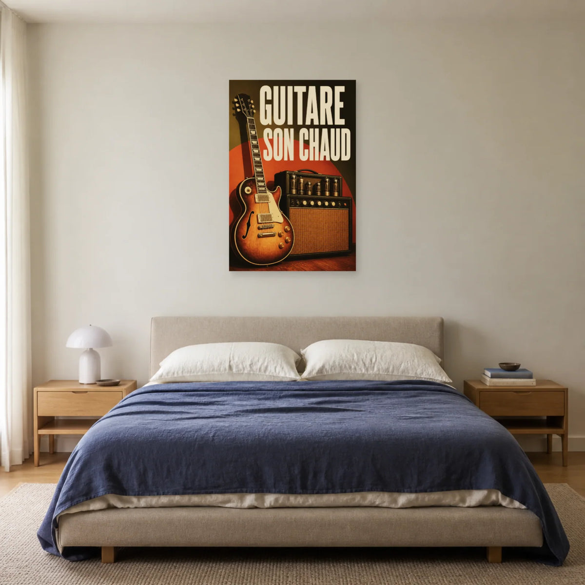 Affiche Guitare vintage – Son chaud dans une chambre - Art Virtuoso