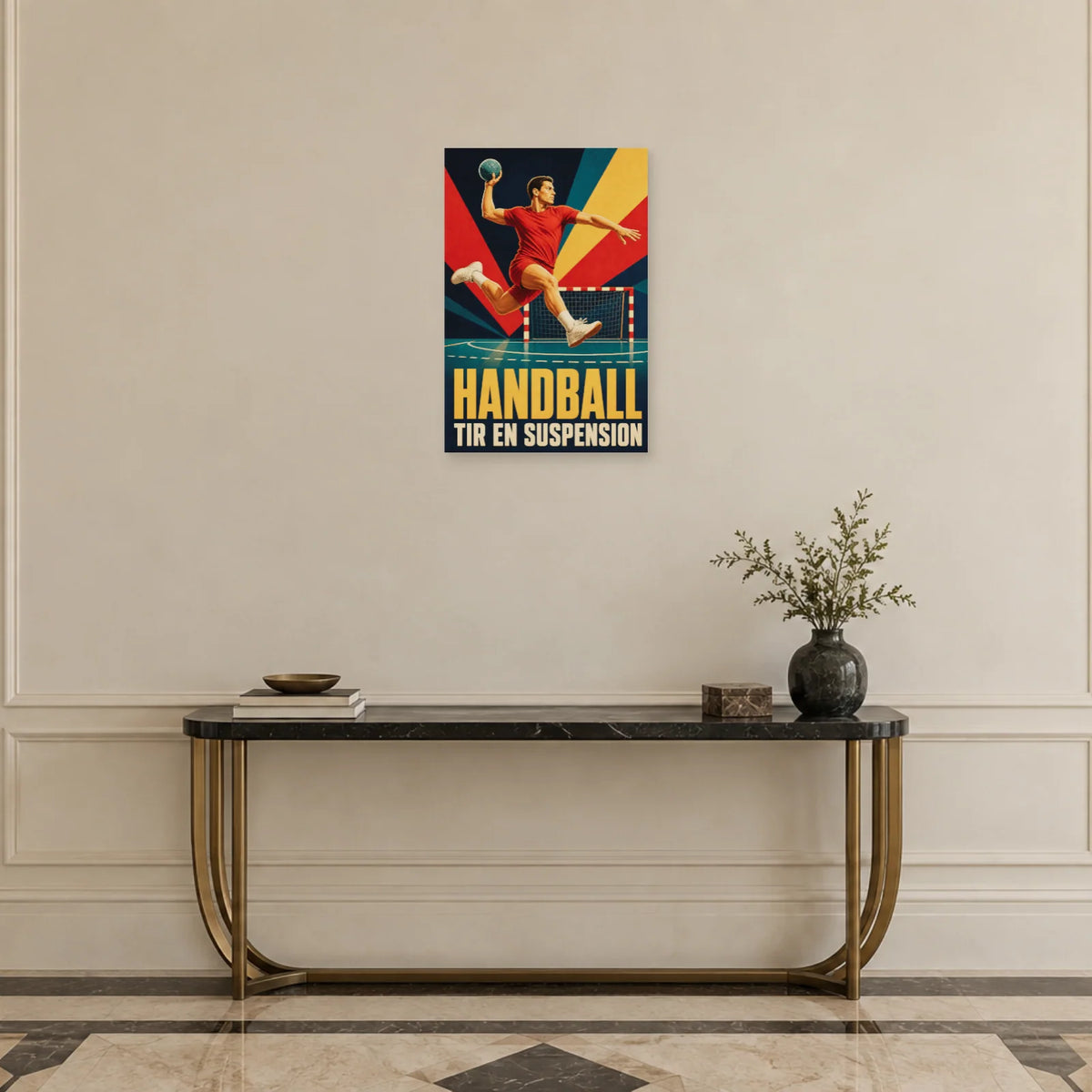 Affiche Handball – Tir en suspension dans une entrée ou un couloir - Art Virtuoso
