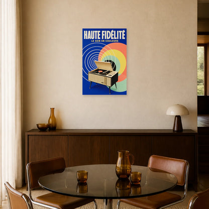 Affiche Haute Fidélité – Le Son en Couleurs dans une salle à manger - Art Virtuoso