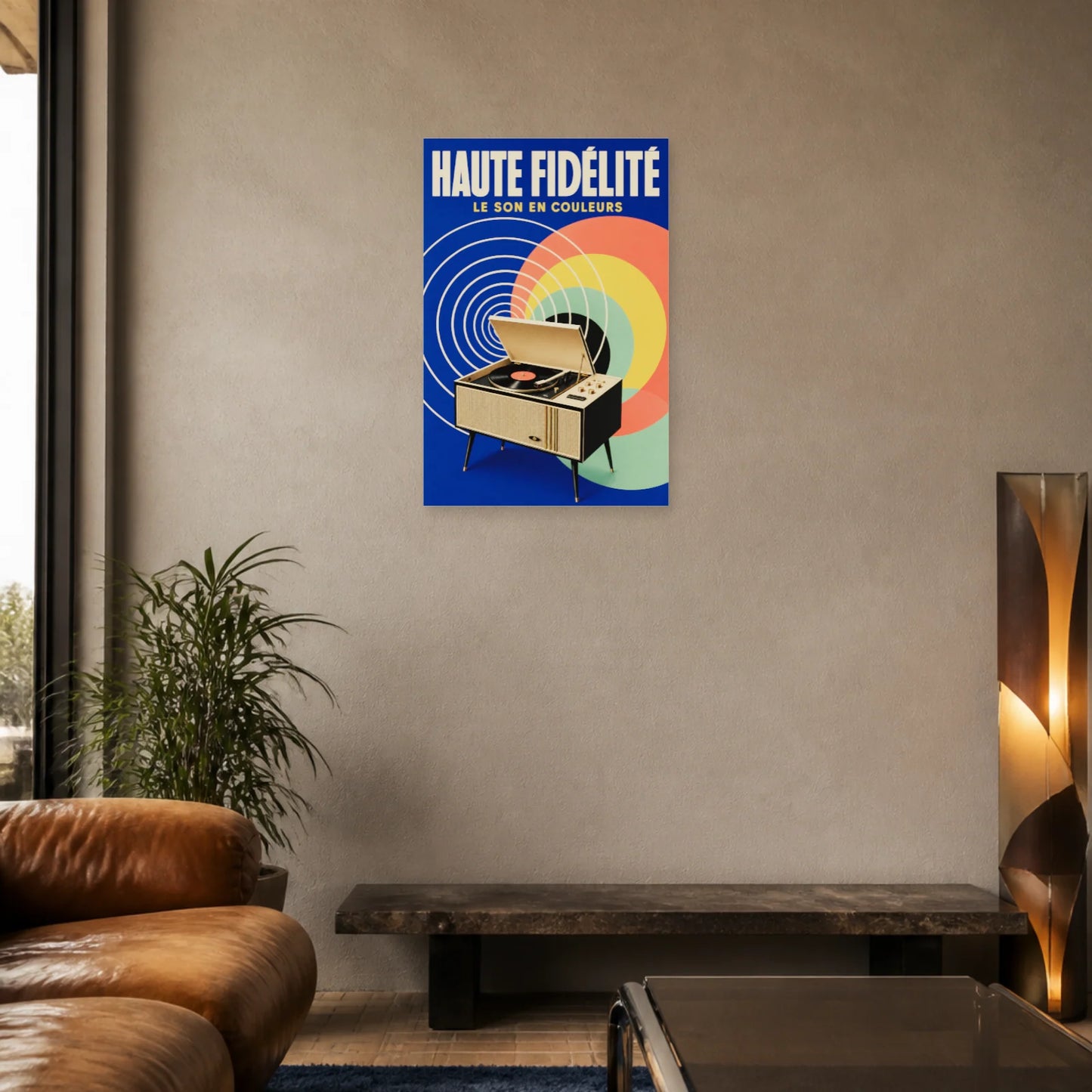 Affiche Haute Fidélité – Le Son en Couleurs dans un salon - Art Virtuoso