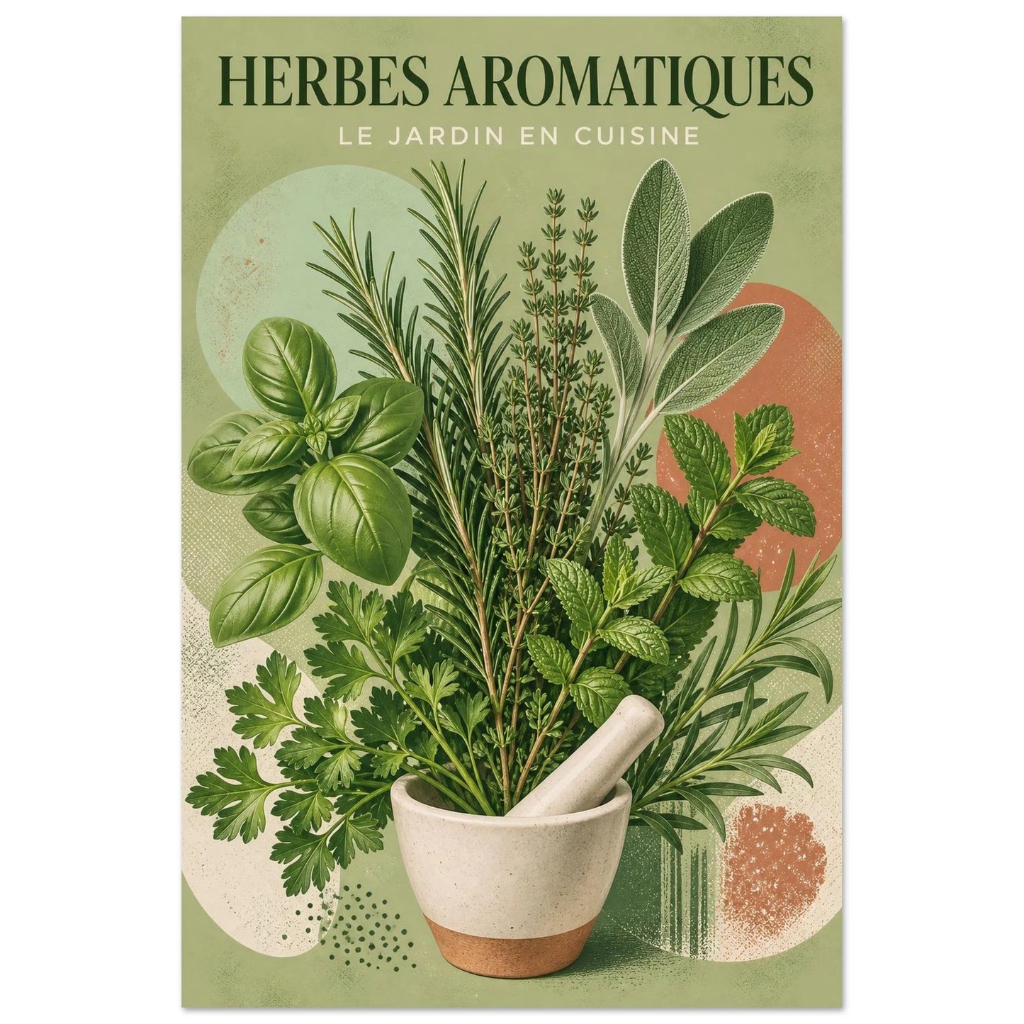 Affiche Herbes Aromatiques – Le Jardin en Cuisine, sérigraphie illustrée verticale, format 60 × 90 cm