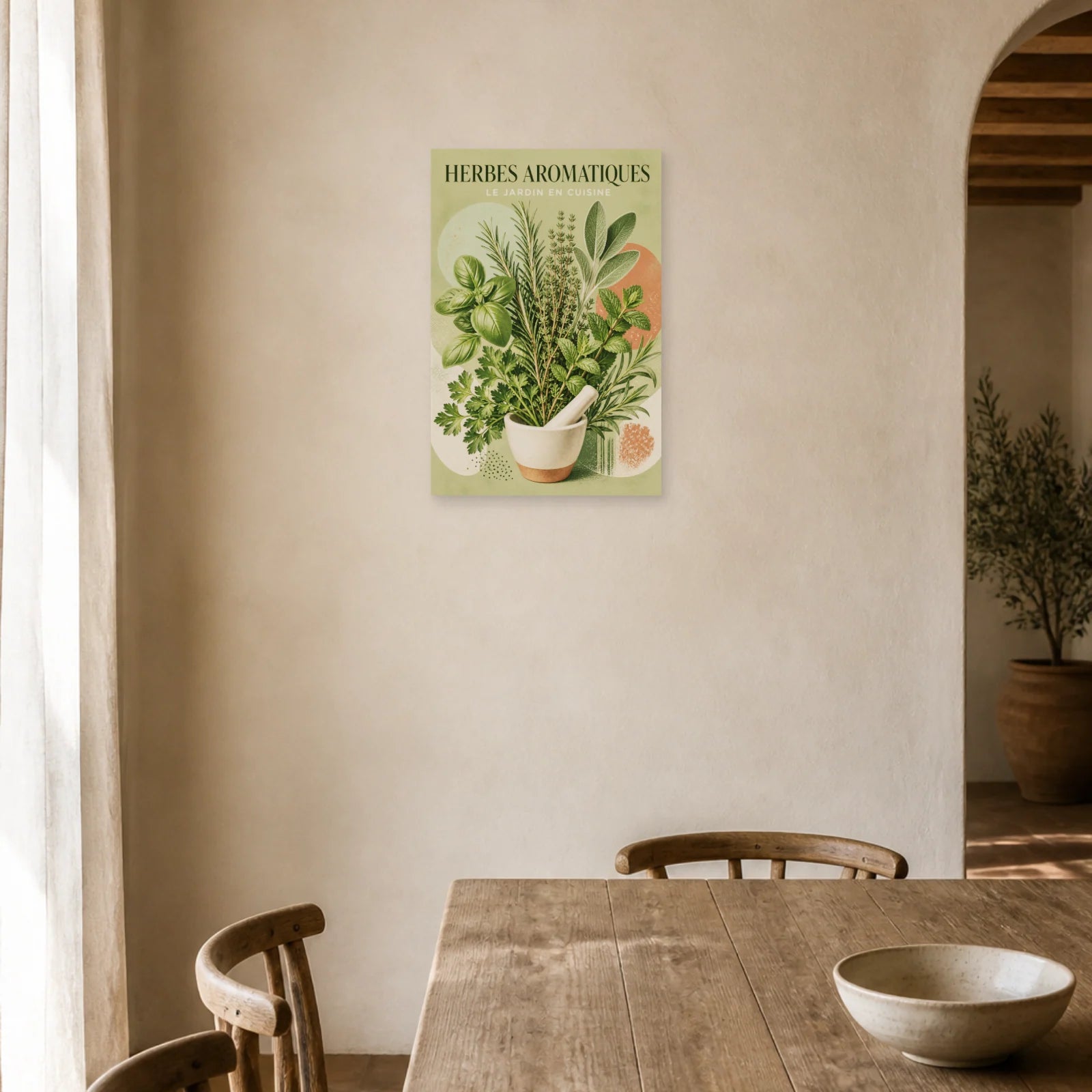 Affiche Herbes Aromatiques – Le Jardin en Cuisine dans une salle à manger - Art Virtuoso