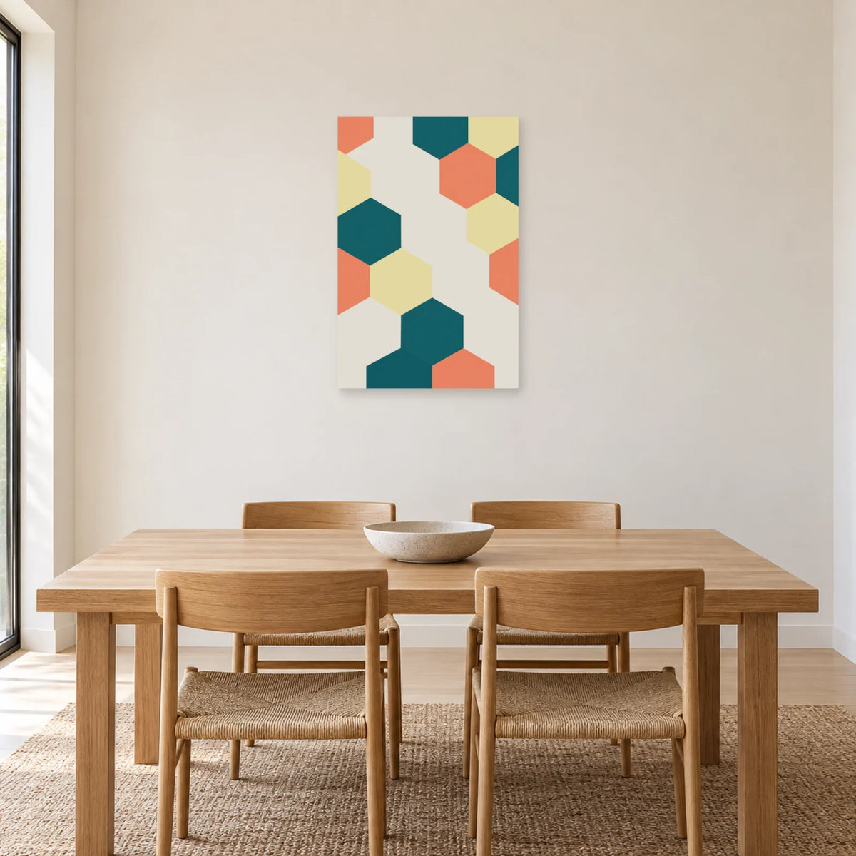 Affiche Hexagones - Passage ouvert dans une salle à manger - Art Virtuoso