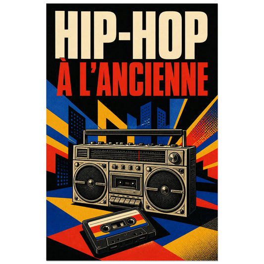 Affiche Hip-hop - A l ancienne, serigraphie hip-hop retro des annees 1980 verticale, format 30 × 45 cm