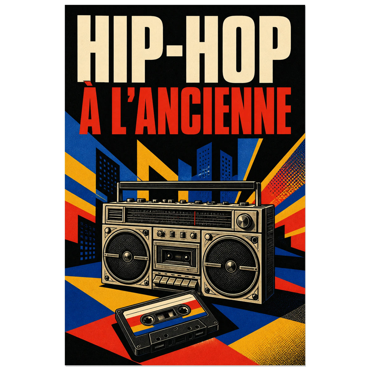 Affiche Hip-hop - A l ancienne, serigraphie hip-hop retro des annees 1980 verticale, format 40 × 60 cm