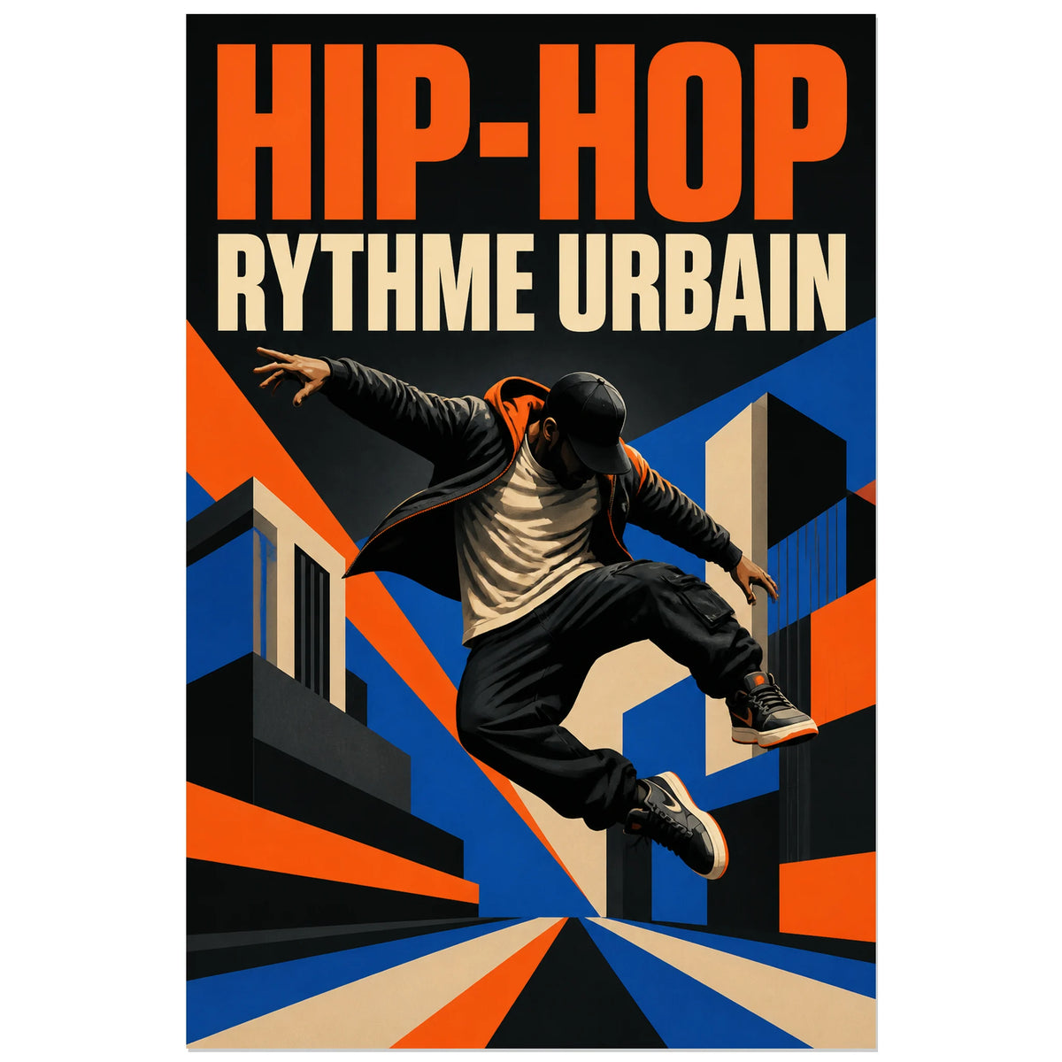Affiche Hip-hop - Rythme urbain, illustration urbaine geometrique dynamique verticale, format 60 × 90 cm