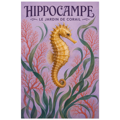 Affiche Hippocampe – Le jardin de corail, illustration naturaliste / art nouveau / affiche décorative verticale, format 30 × 45 cm