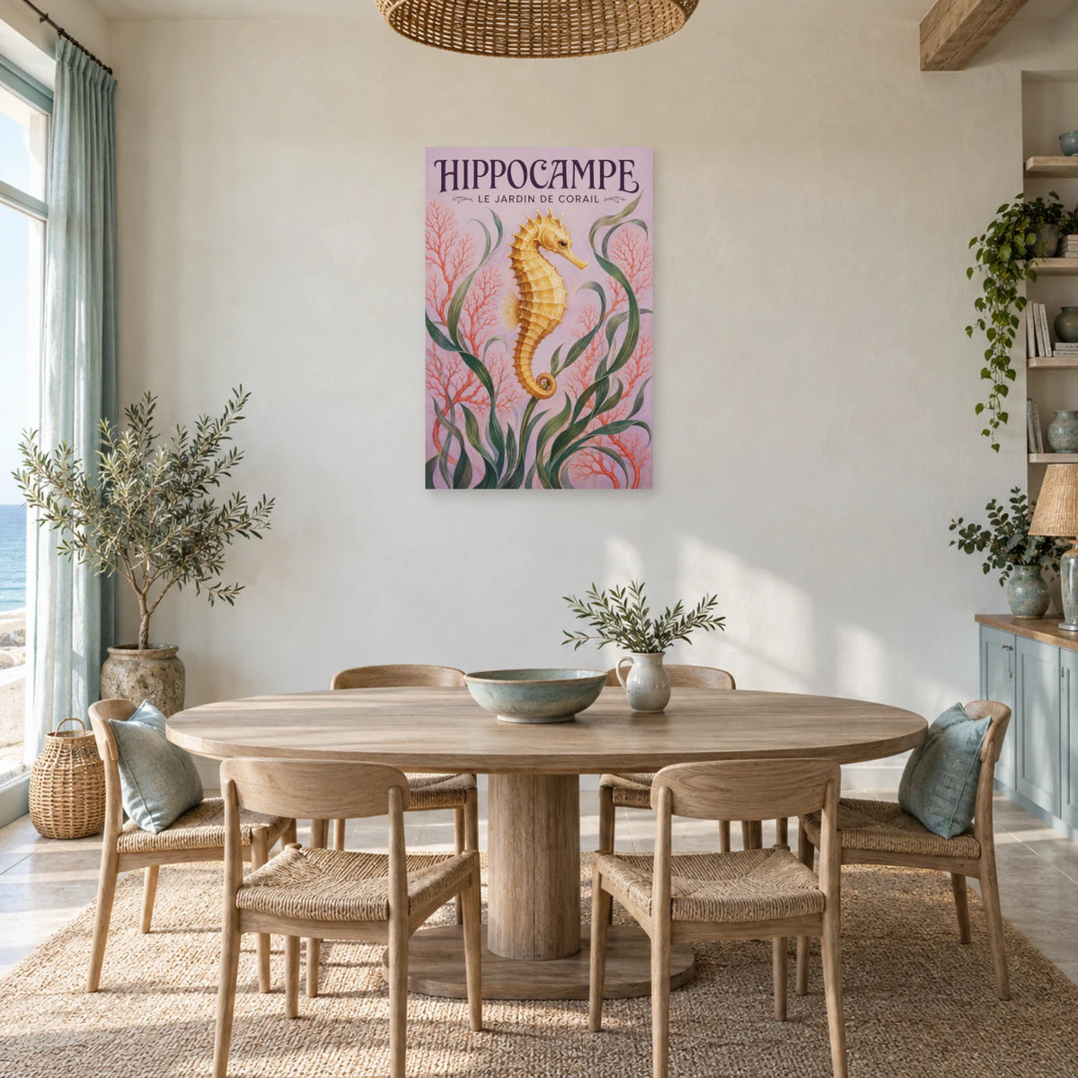 Affiche Hippocampe - Le jardin de corail dans une salle à manger - Art Virtuoso