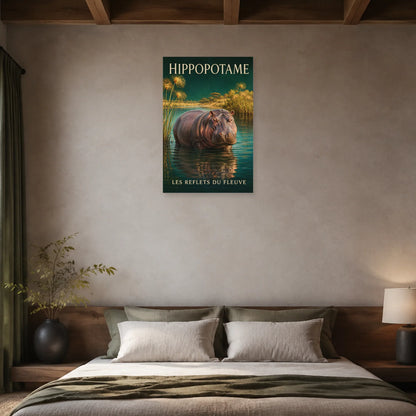 Affiche Hippopotame, les reflets du fleuve dans une chambre - Art Virtuoso