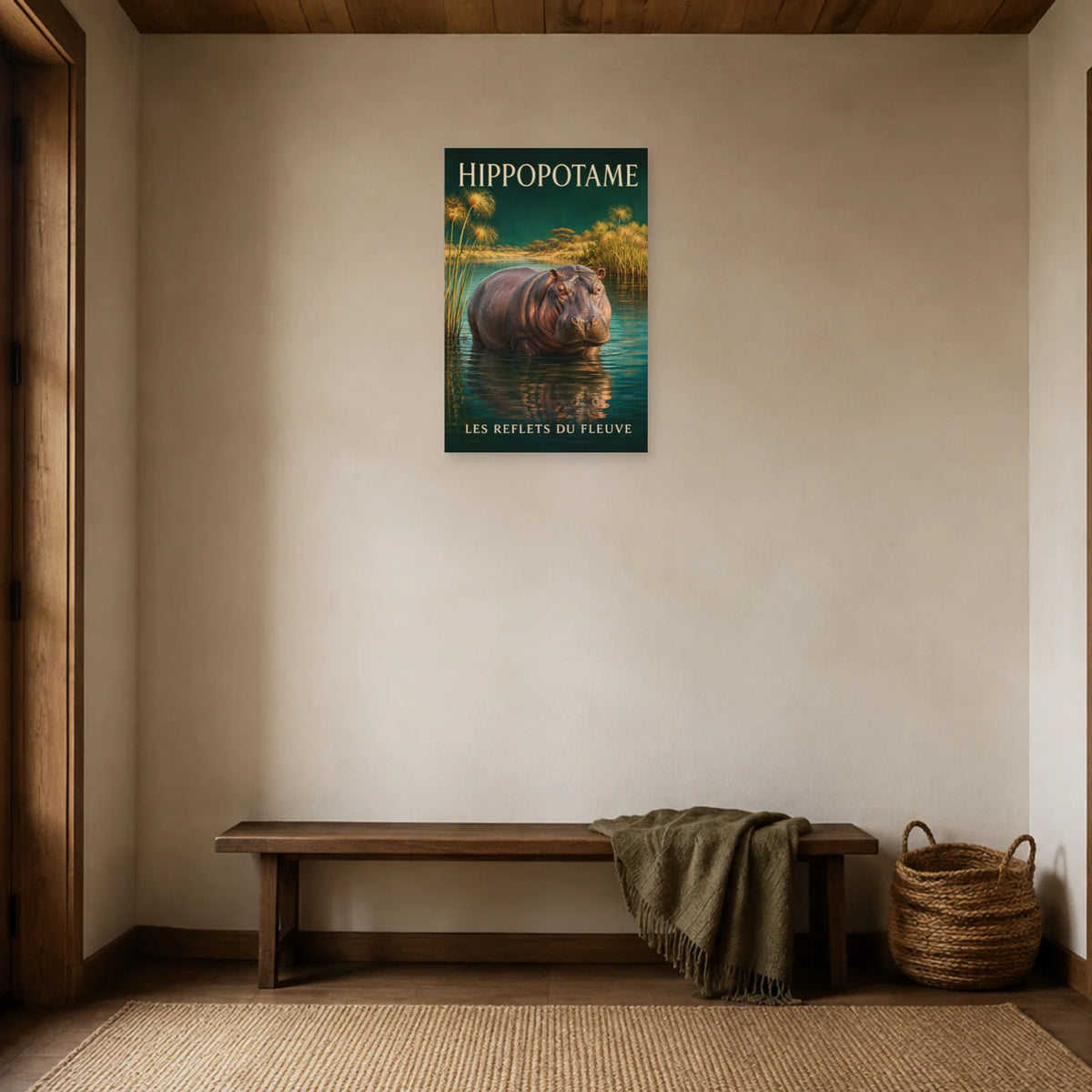 Affiche Hippopotame, les reflets du fleuve dans une entrée ou un couloir - Art Virtuoso