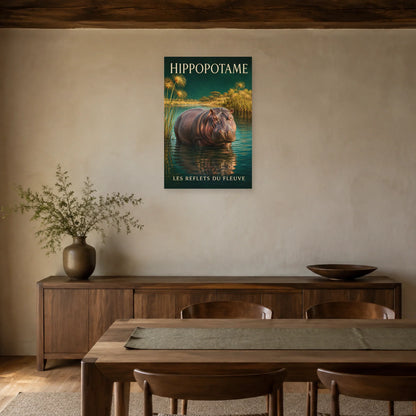 Affiche Hippopotame, les reflets du fleuve dans une salle à manger - Art Virtuoso